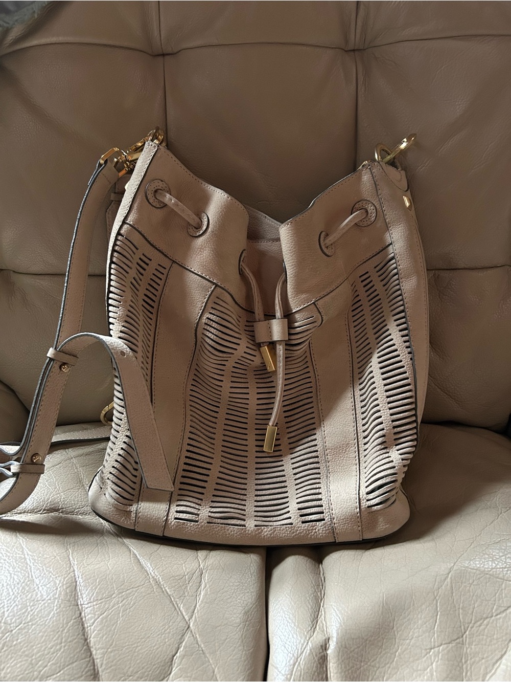 Women’s Taupe Drawstring Bucket Bag
